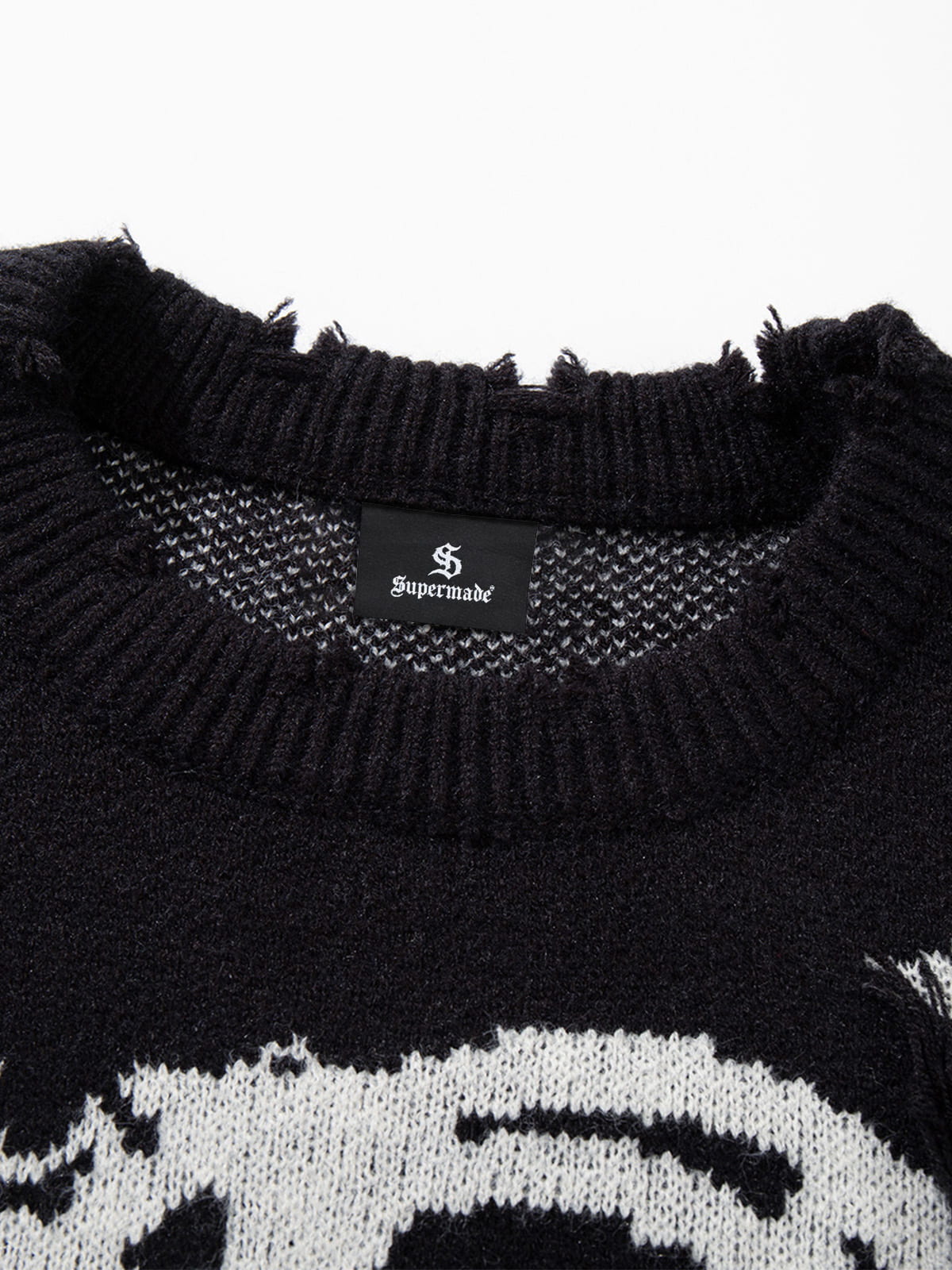 Hip-Hop Dark Skull Frayed-Edge Knit Sweater