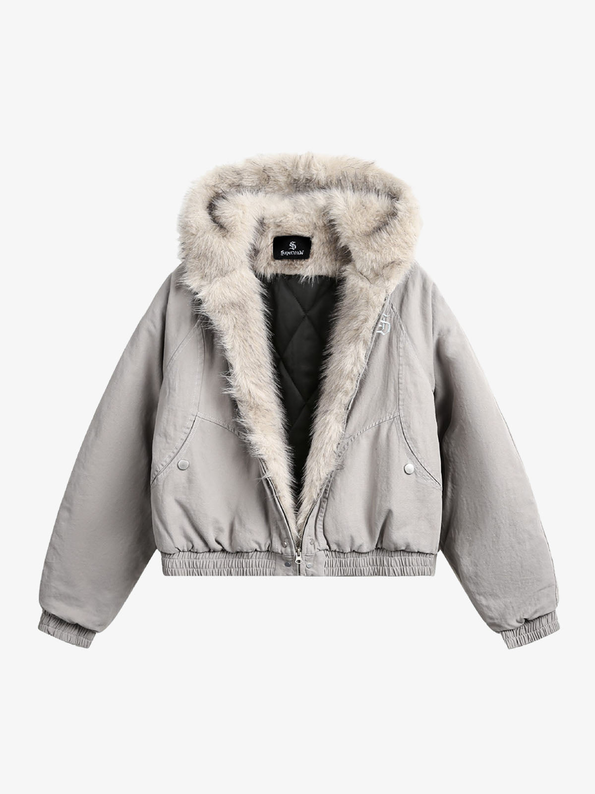 Spliced Fur Hooded Quilted Jacket