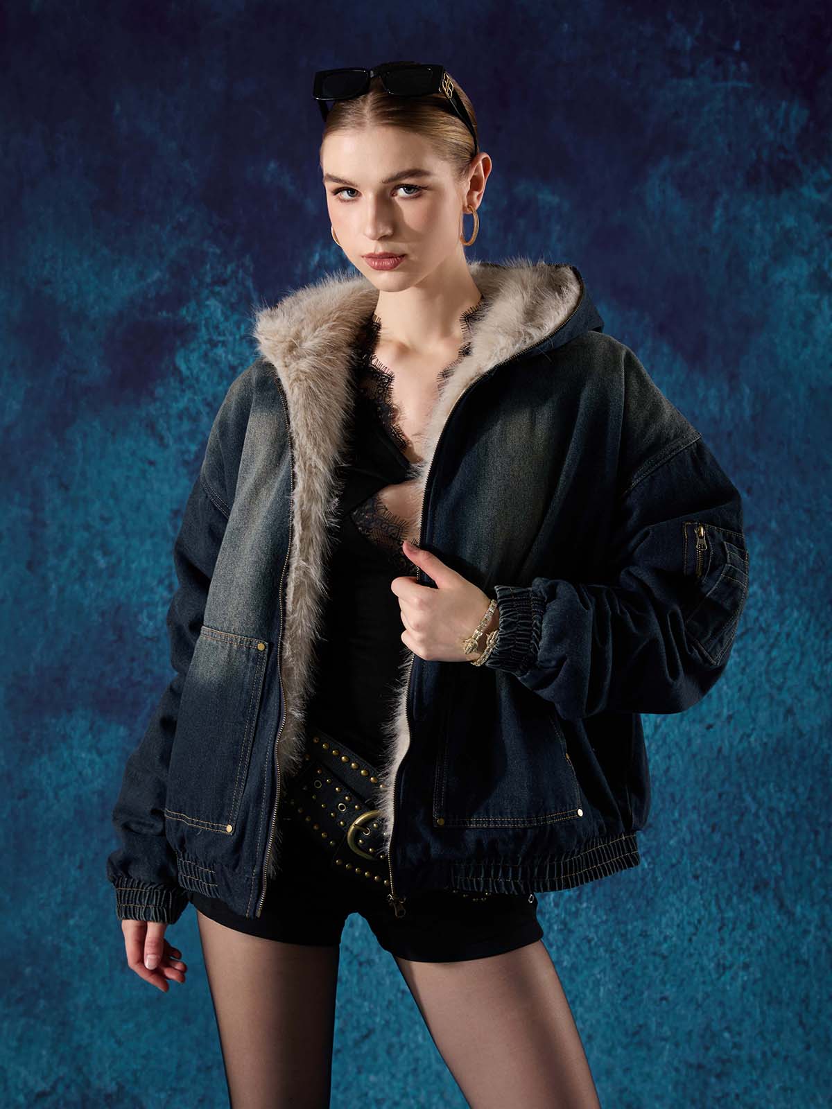 Cotton Washed Fur Hooded Jacket