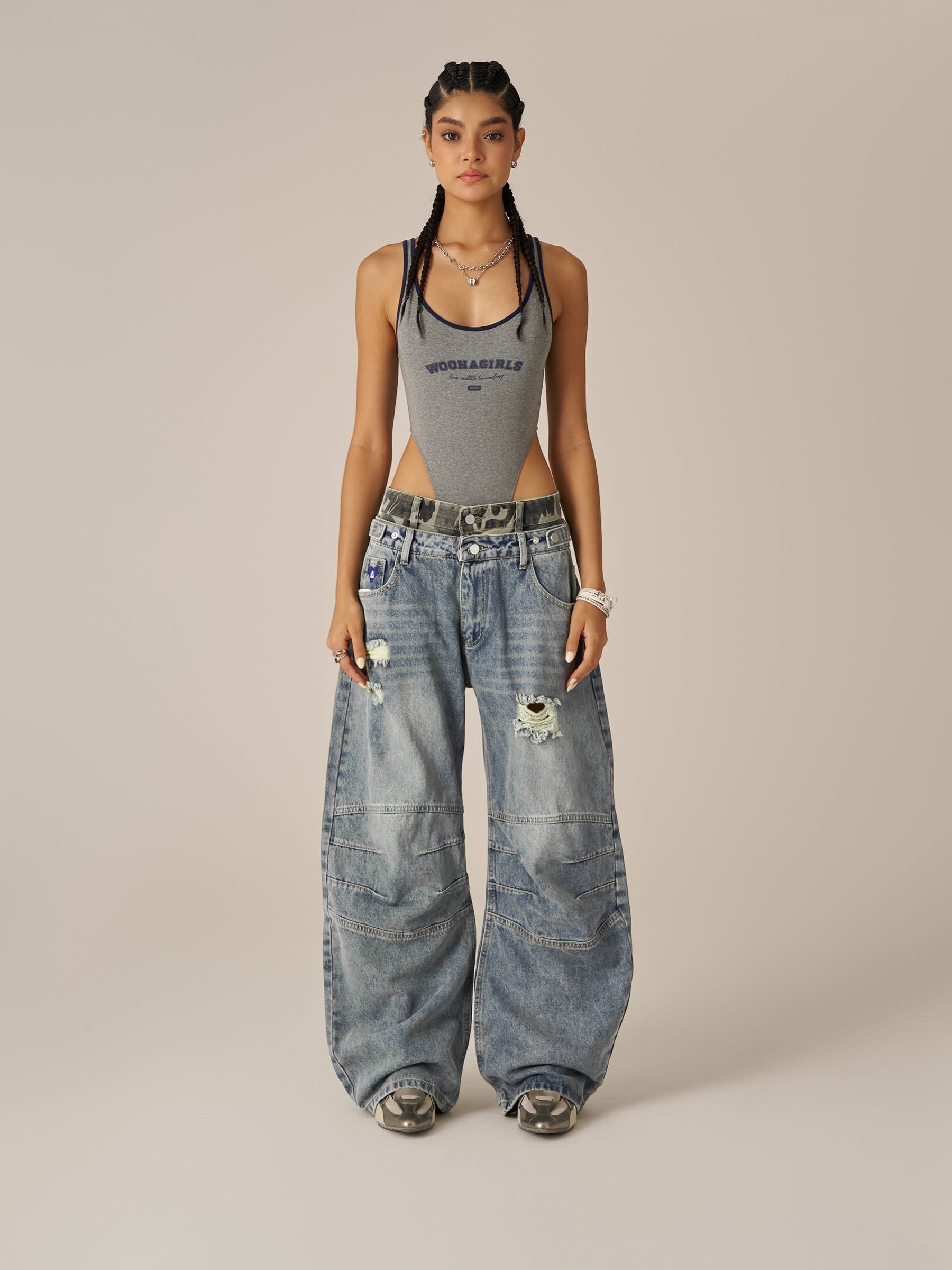 Baggy Barrel Double Waist Jeans