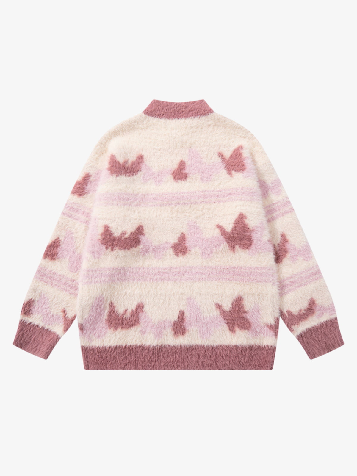 Contrast Stripe Butterfly Jacquard Half-zip Sweater