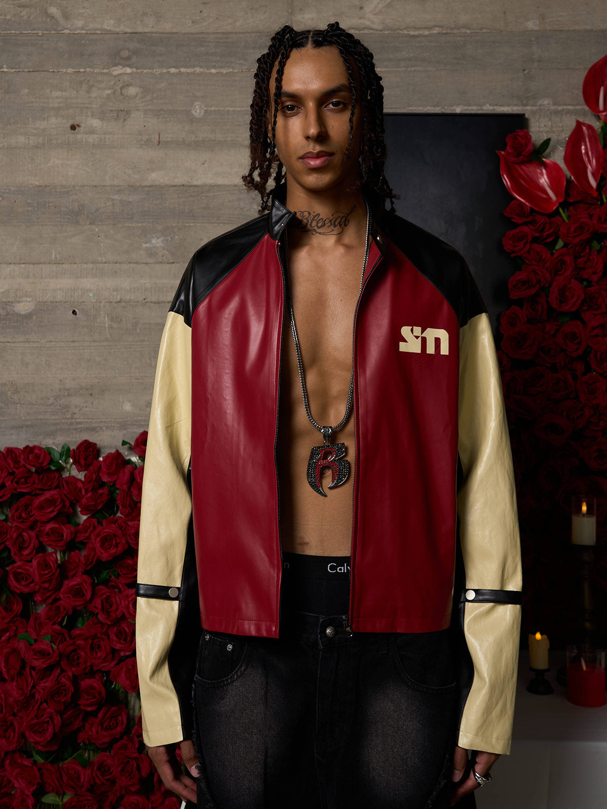 Original Contrast Color Leather Jacket