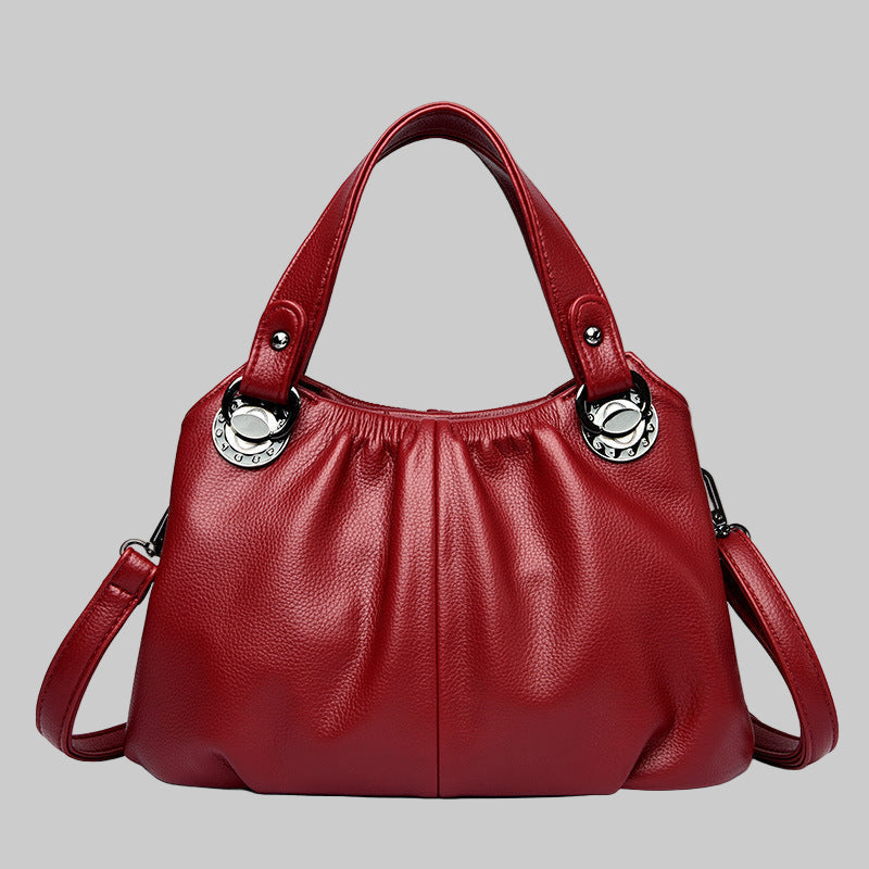 Crinkled Leather Tote Bag with Triple-Strap Versatile Commuter Organizer