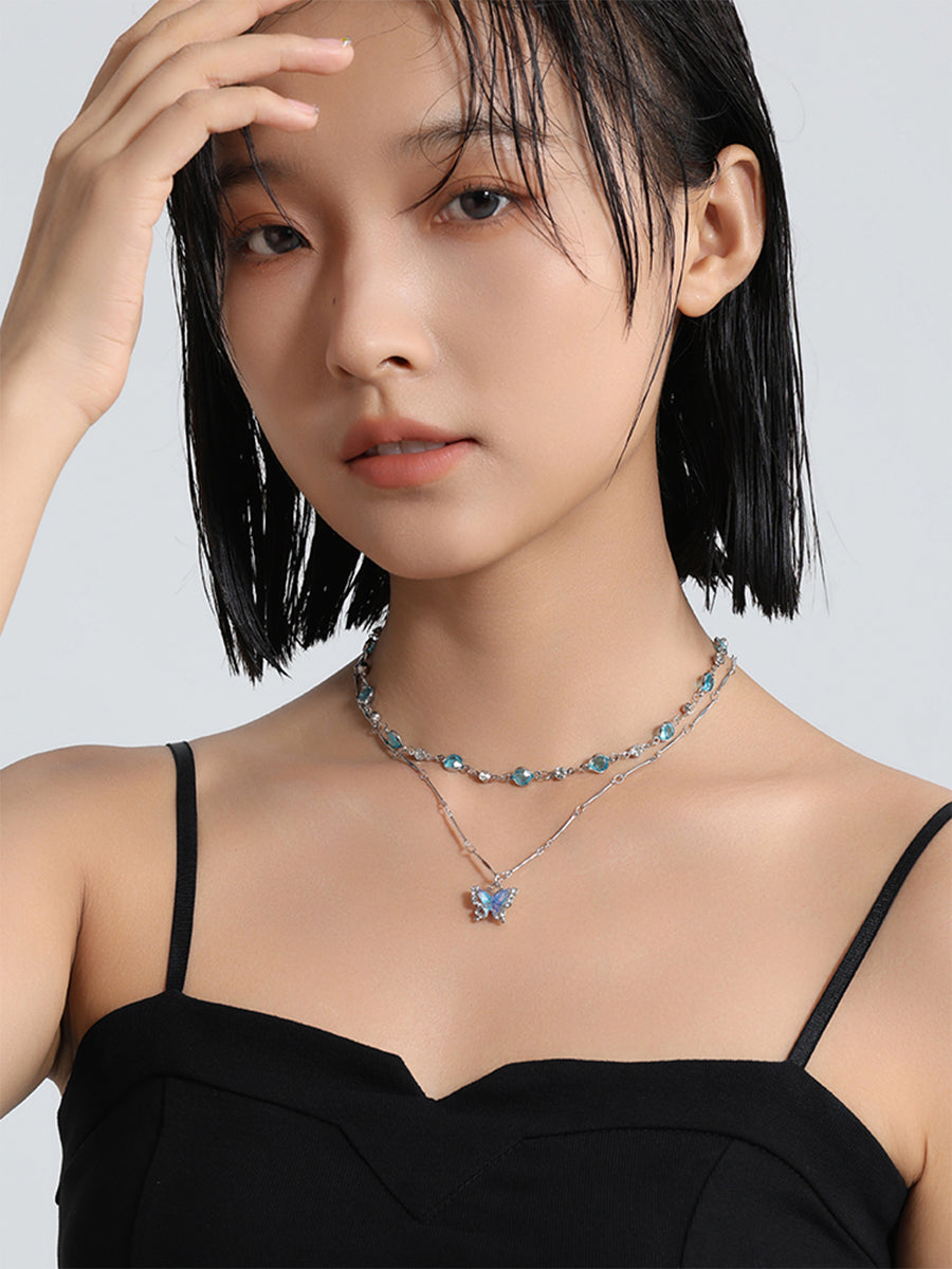 Butterfly Dreams Silver-Tone Necklace with Pearls and Crystals Adjustable Chain