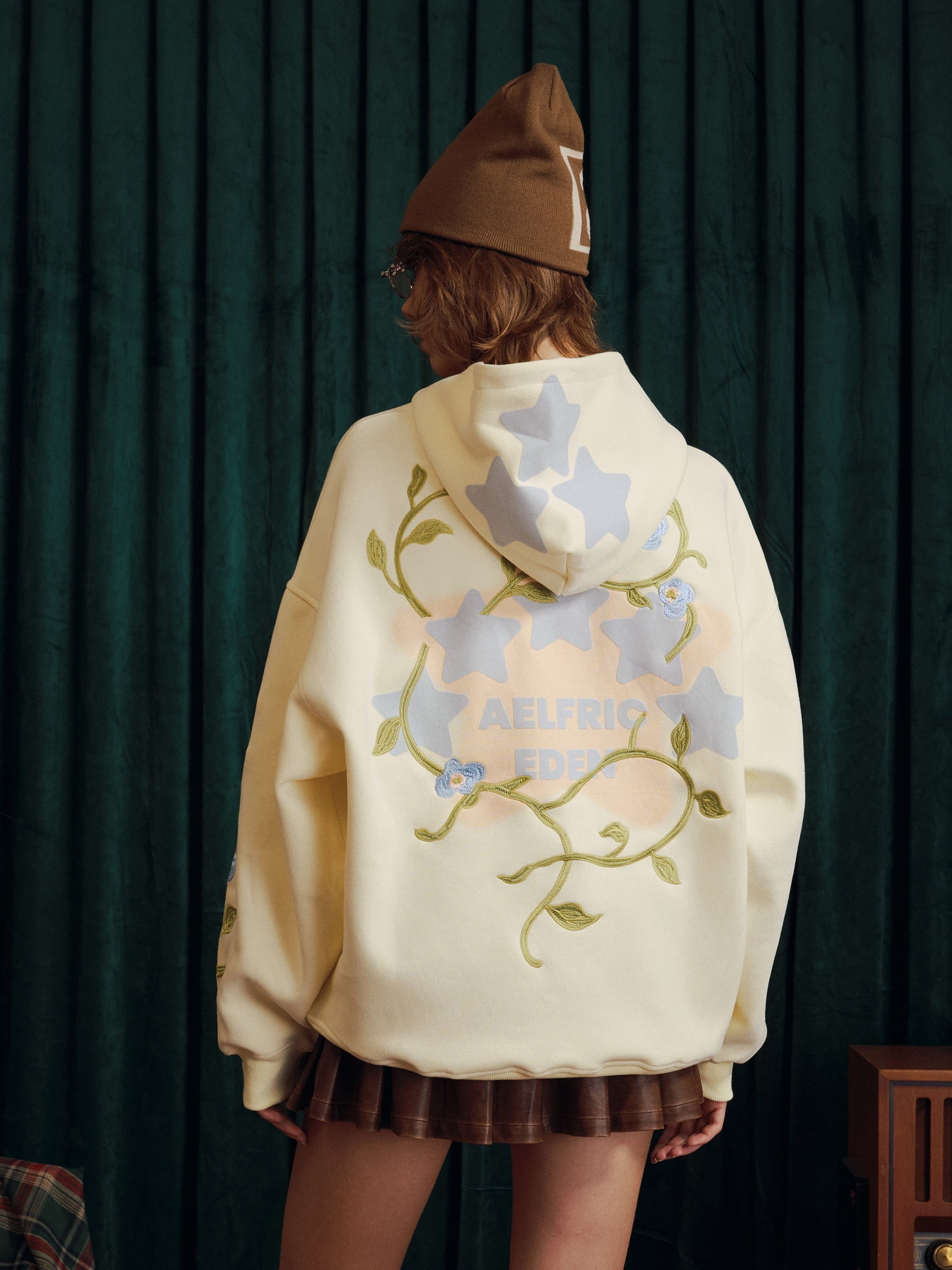 Star Rhinestone Floral Hoodie