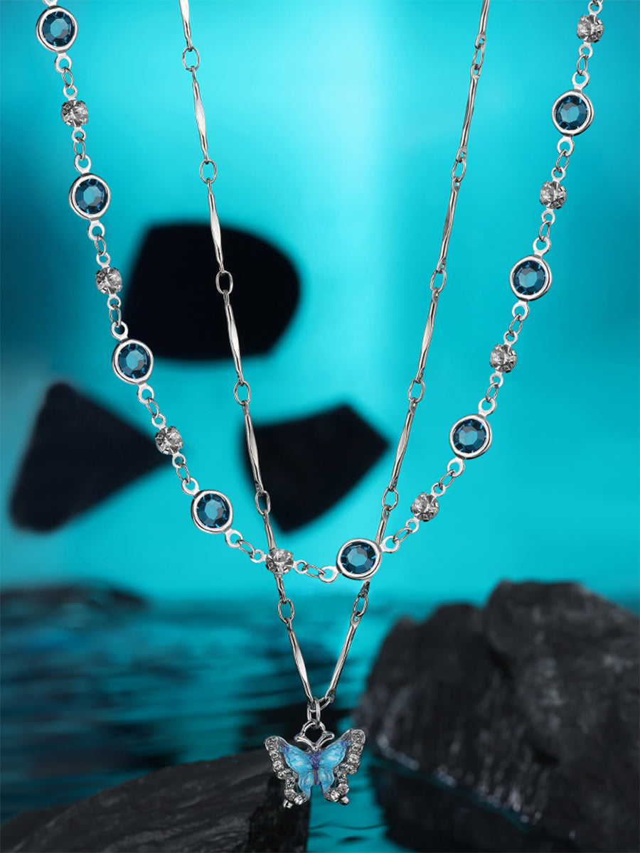 Butterfly Dreams Silver-Tone Necklace with Pearls and Crystals Adjustable Chain