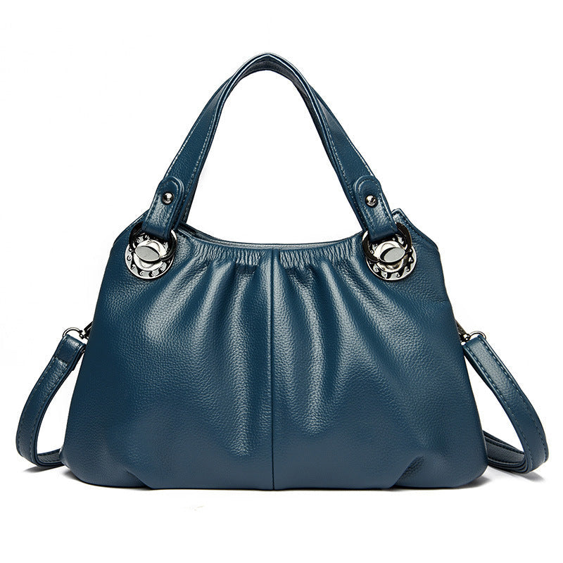 Crinkled Leather Tote Bag with Triple-Strap Versatile Commuter Organizer