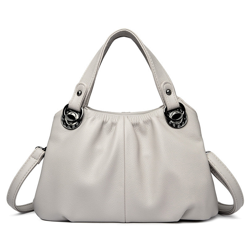 Crinkled Leather Tote Bag with Triple-Strap Versatile Commuter Organizer