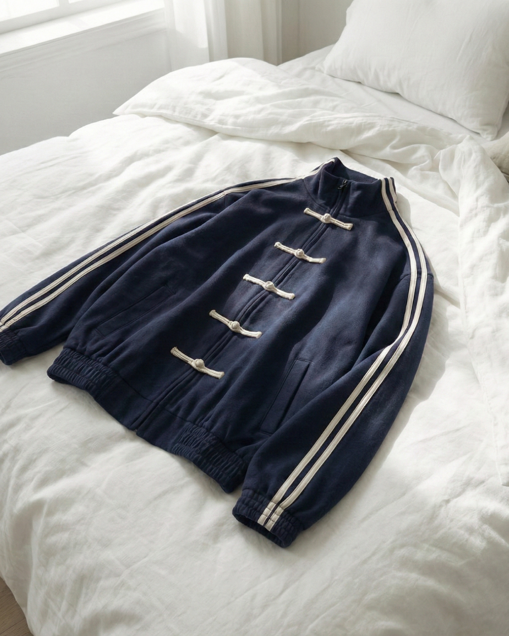 Navy Dual-Stripe Boxy Jacket