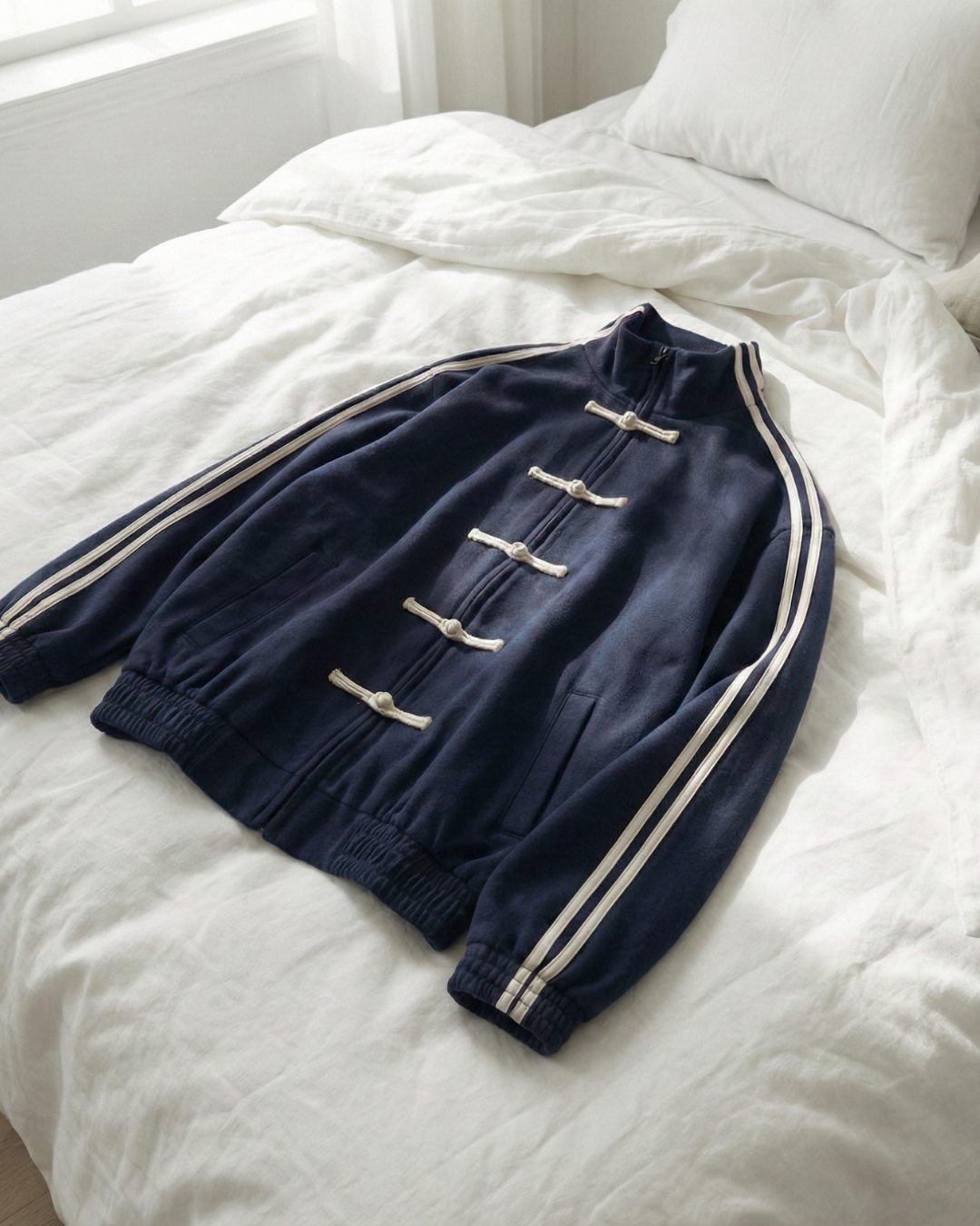Navy Dual-Stripe Boxy Jacket