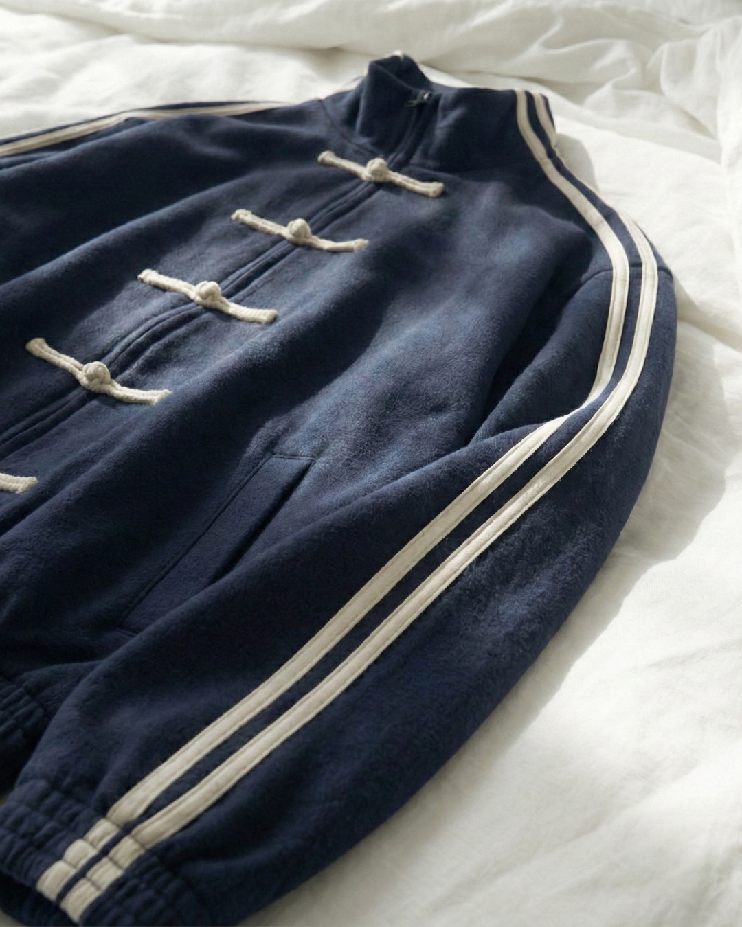 Navy Dual-Stripe Boxy Jacket