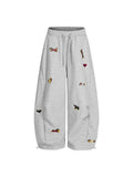 Labellarossa Embroidery Dog Baggy Barrel Sweatpants