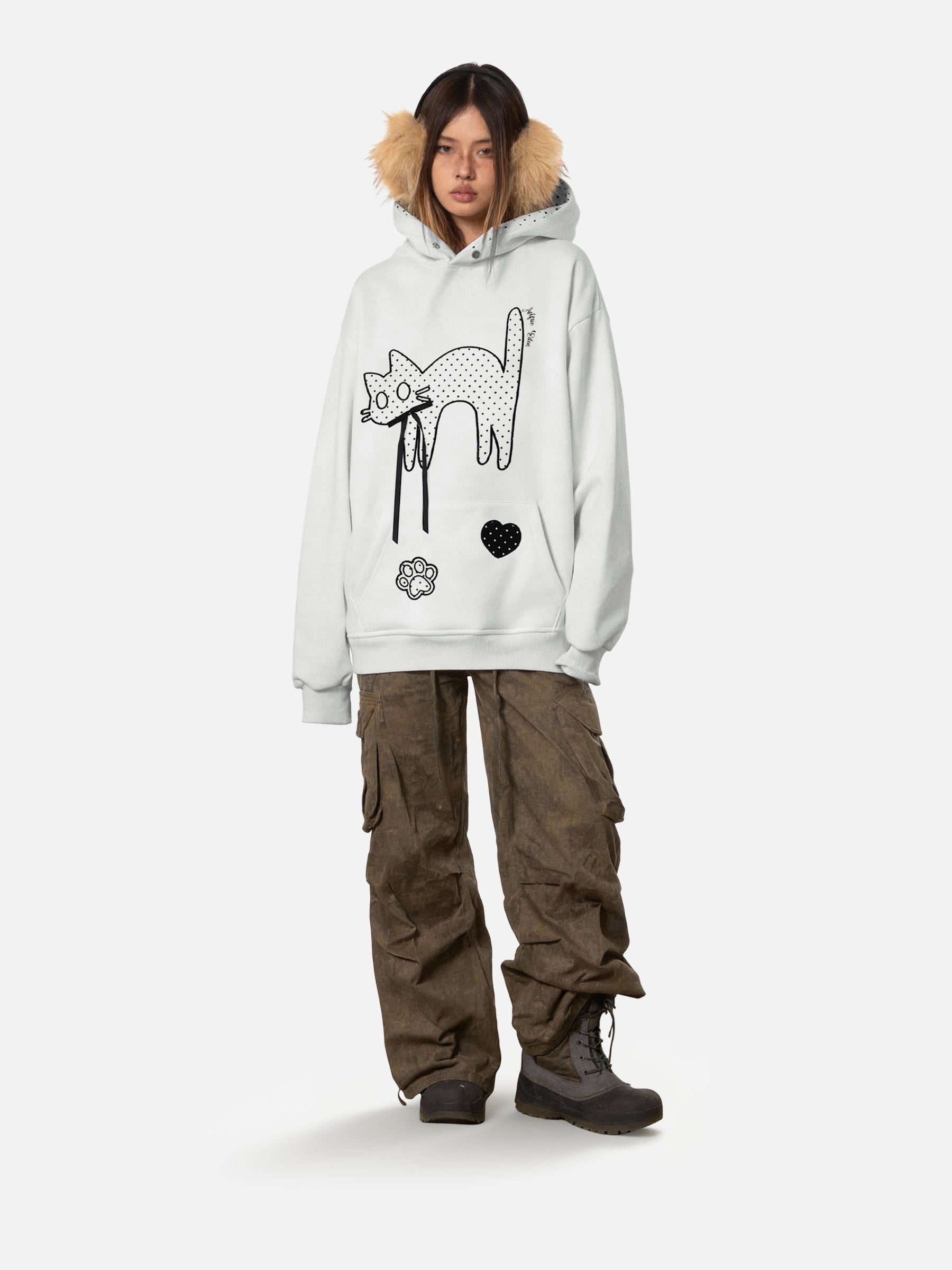 Polka Dot Cat Pullover Hoodie