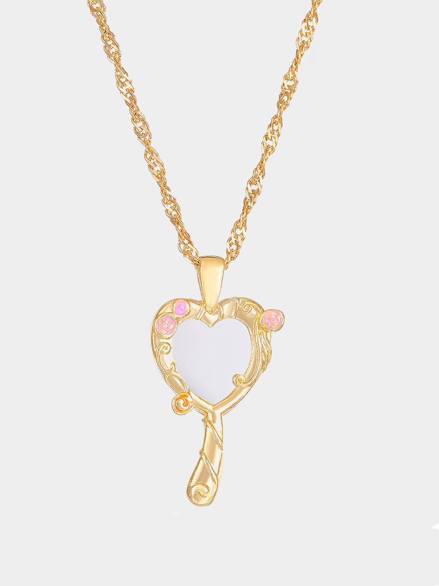 Enchanting Heart Magic Mirror Necklace - Fairytale Inspired Opalescent Pendant Jewelry