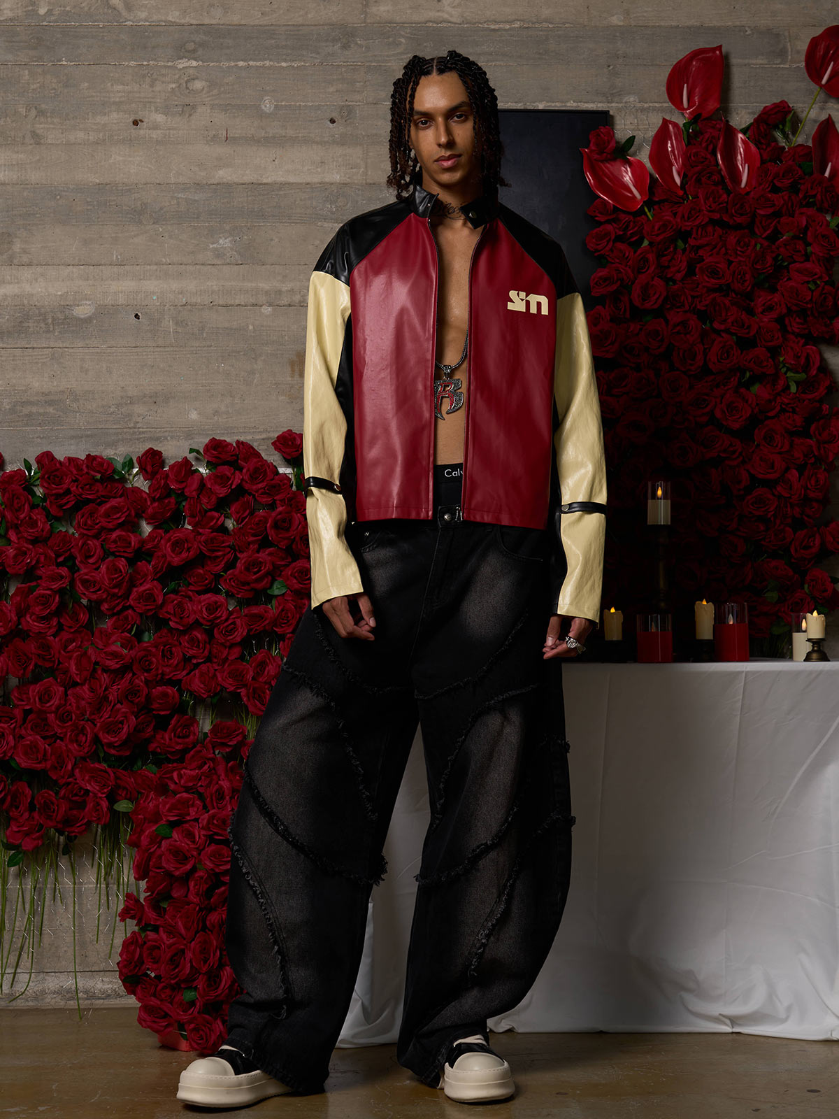 Original Contrast Color Leather Jacket