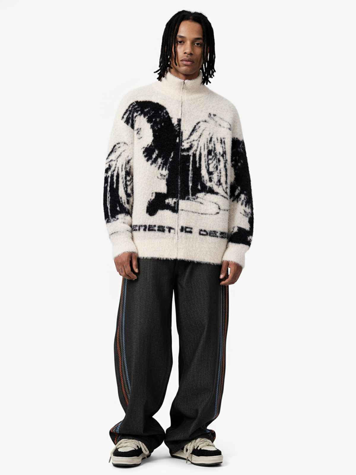 Street Subculture Angel Jacquard Cardigan Sweater