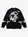Hip-Hop Dark Skull Frayed-Edge Knit Sweater