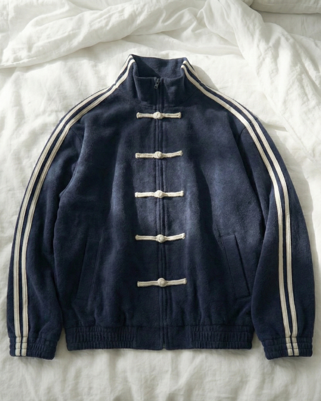 Navy Dual-Stripe Boxy Jacket