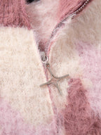 Contrast Stripe Butterfly Jacquard Half-zip Sweater