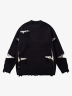 Hip-Hop Dark Skull Frayed-Edge Knit Sweater