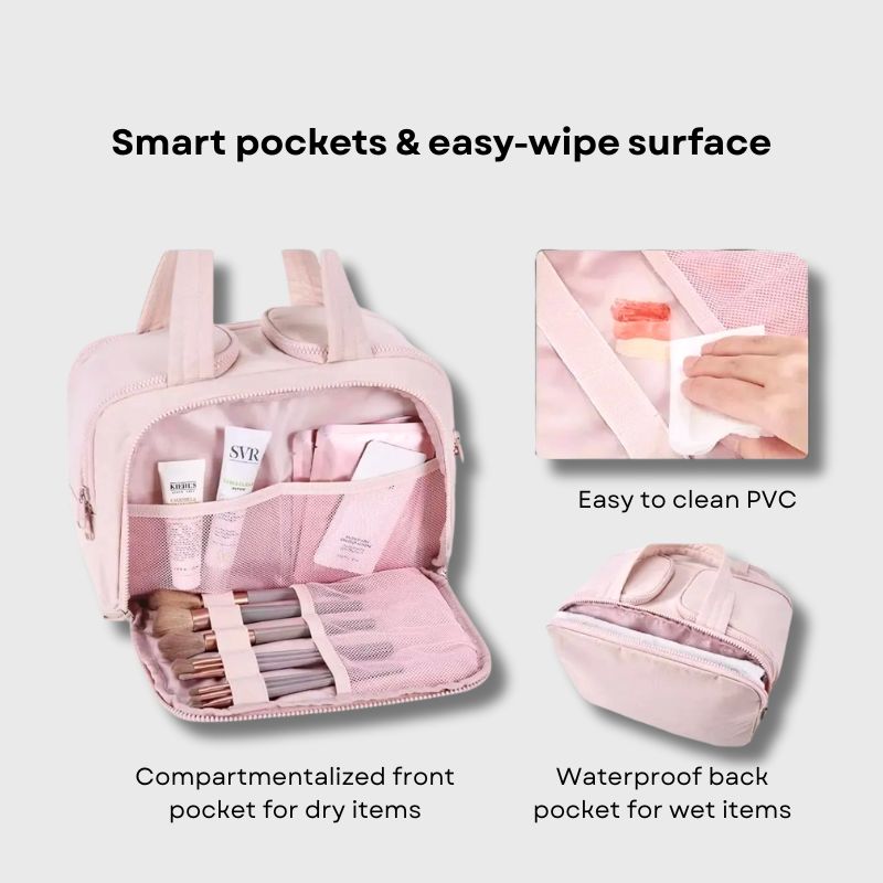 Large Waterproof 4-in-1 Travel Toiletry Bag with Multiple Compartments