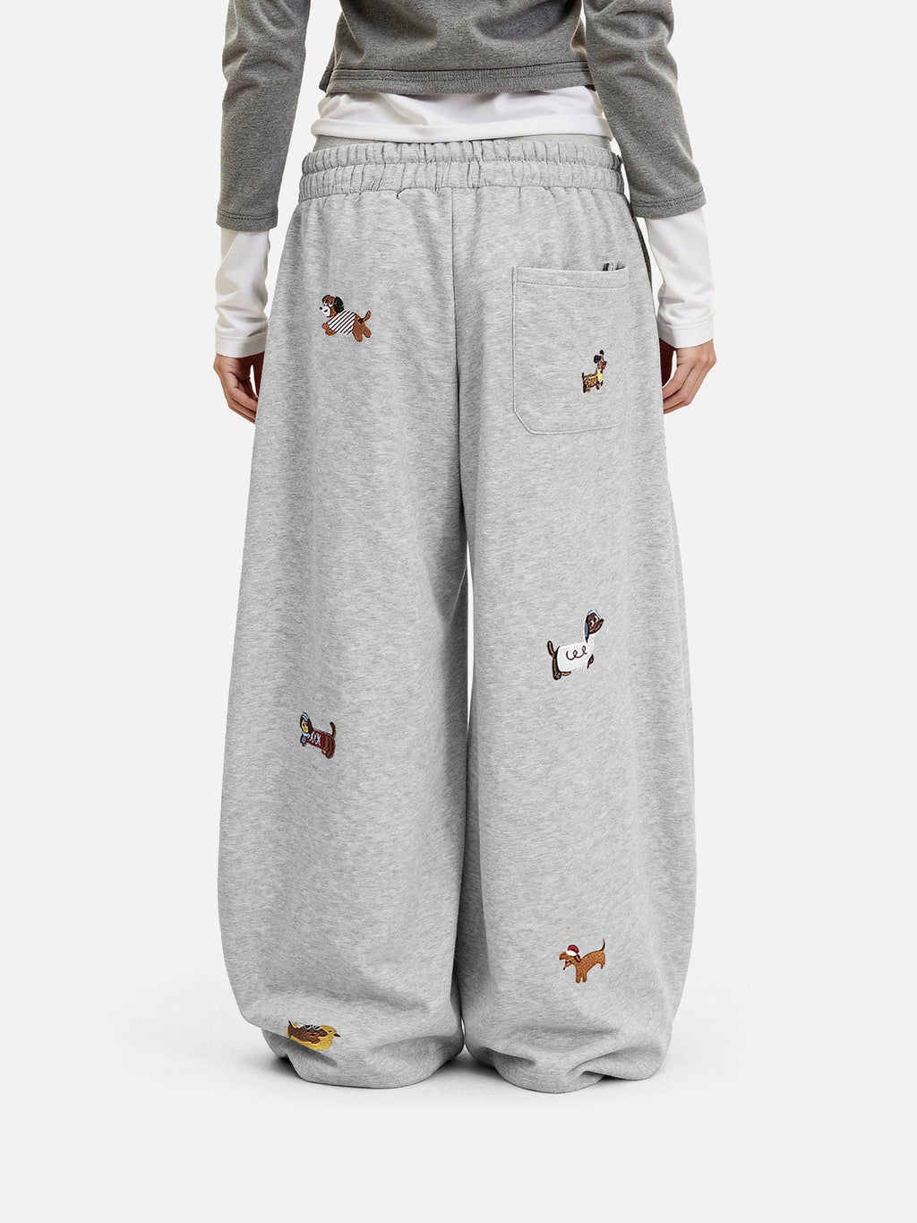 Labellarossa Embroidery Dog Baggy Barrel Sweatpants