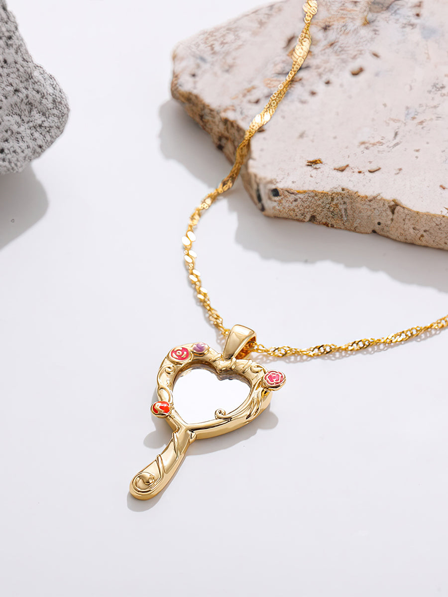 Enchanting Heart Magic Mirror Necklace - Fairytale Inspired Opalescent Pendant Jewelry