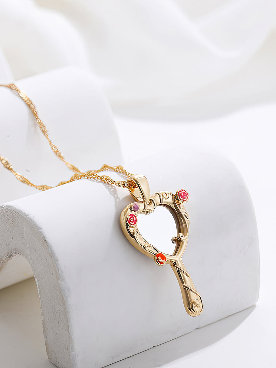 Enchanting Heart Magic Mirror Necklace - Fairytale Inspired Opalescent Pendant Jewelry