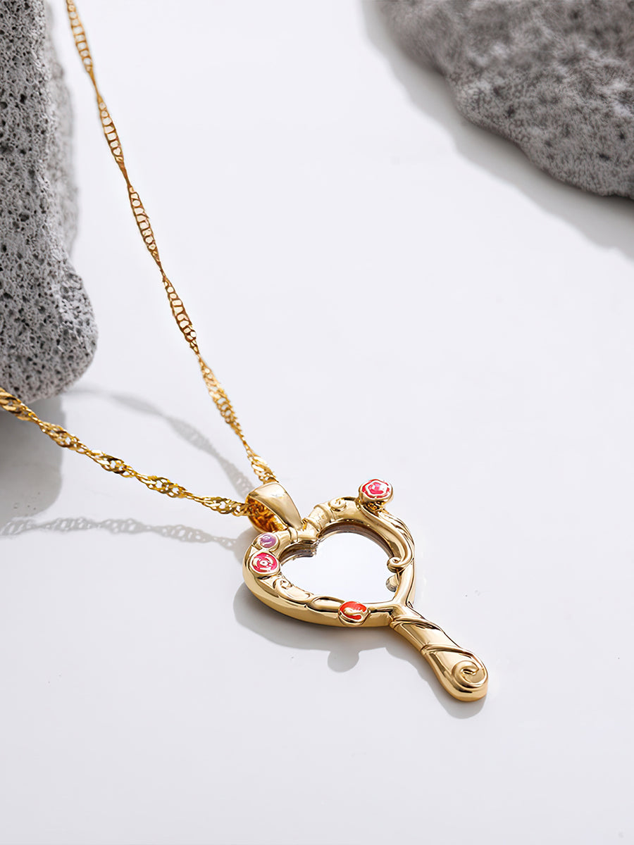Enchanting Heart Magic Mirror Necklace - Fairytale Inspired Opalescent Pendant Jewelry