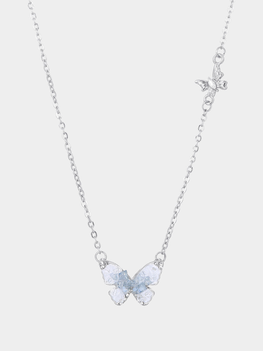 Butterfly Dreams Silver-Tone Necklace with Pearls and Crystals Adjustable Chain