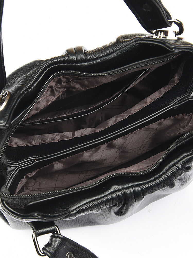 Crinkled Leather Tote Bag with Triple-Strap Versatile Commuter Organizer