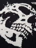 Hip-Hop Dark Skull Frayed-Edge Knit Sweater