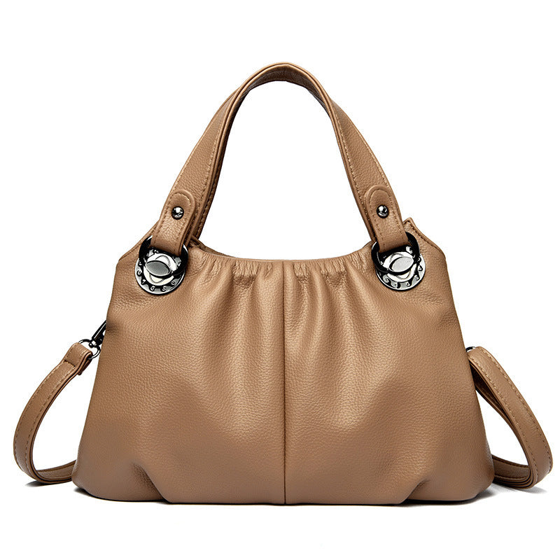Crinkled Leather Tote Bag with Triple-Strap Versatile Commuter Organizer