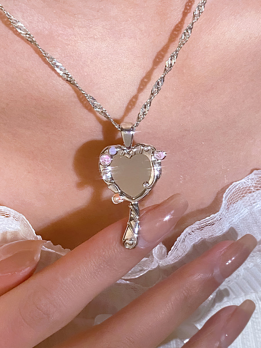 Enchanting Heart Magic Mirror Necklace - Fairytale Inspired Opalescent Pendant Jewelry