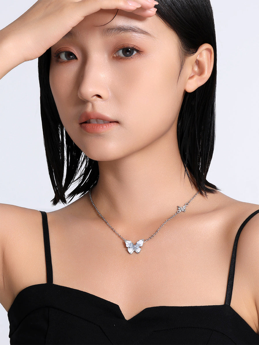Butterfly Dreams Silver-Tone Necklace with Pearls and Crystals Adjustable Chain