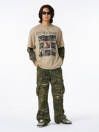Jersey Distressed Camouflage Faux Two-Piece Graphic T-Shirt