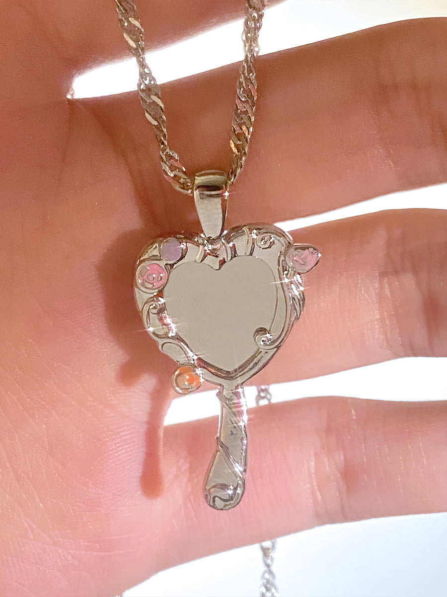 Enchanting Heart Magic Mirror Necklace - Fairytale Inspired Opalescent Pendant Jewelry