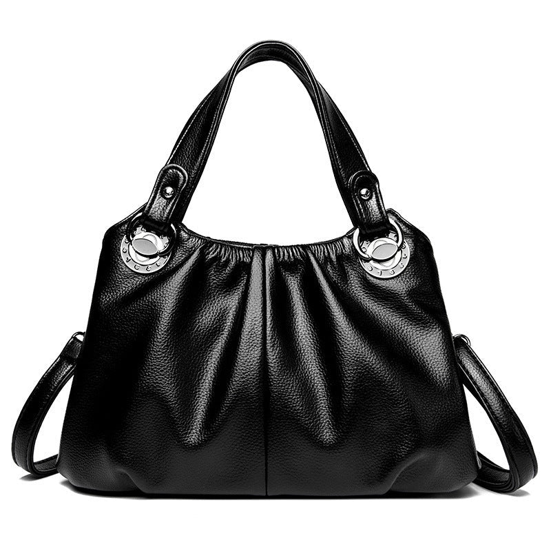 Crinkled Leather Tote Bag with Triple-Strap Versatile Commuter Organizer