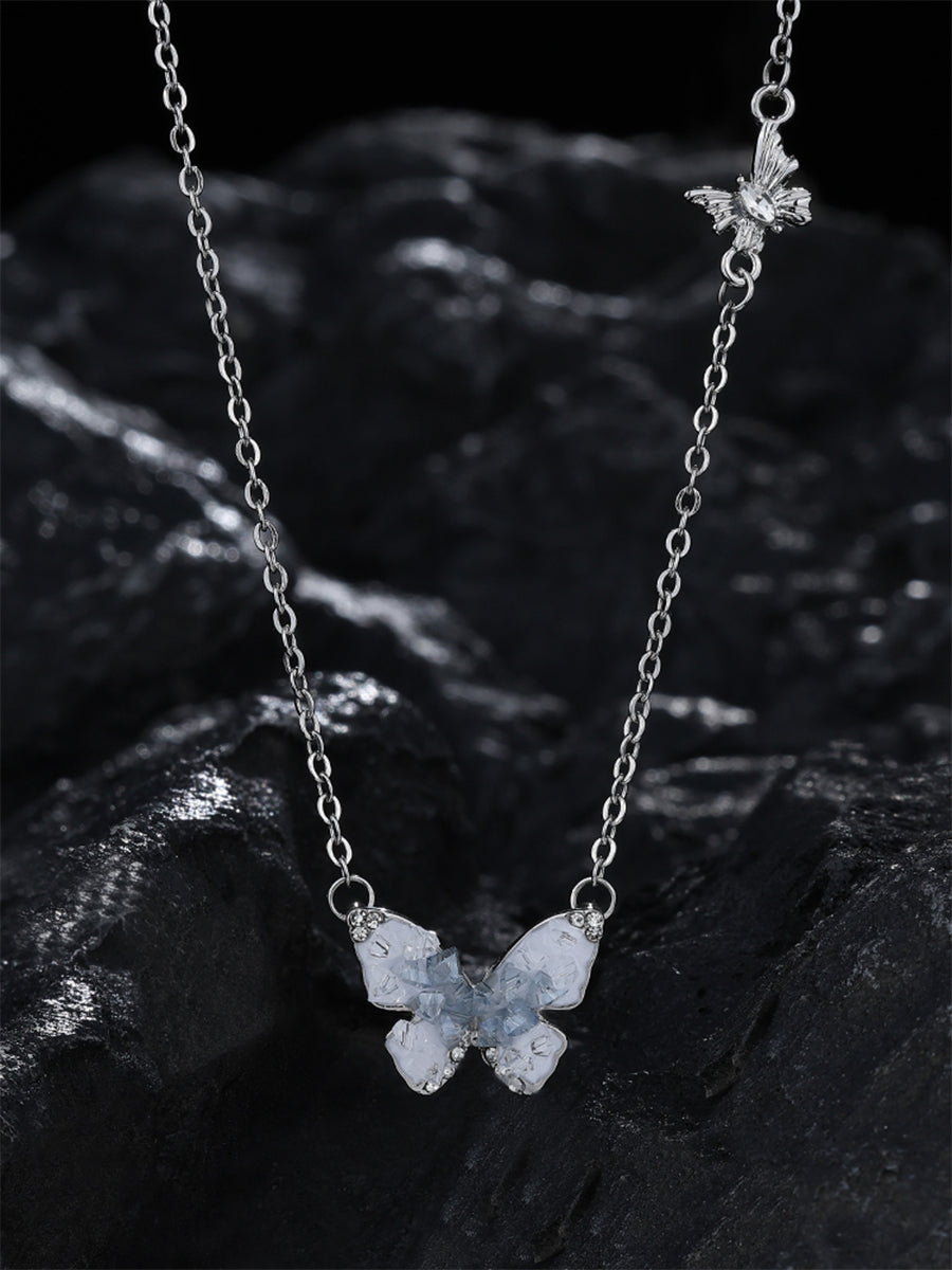 Butterfly Dreams Silver-Tone Necklace with Pearls and Crystals Adjustable Chain