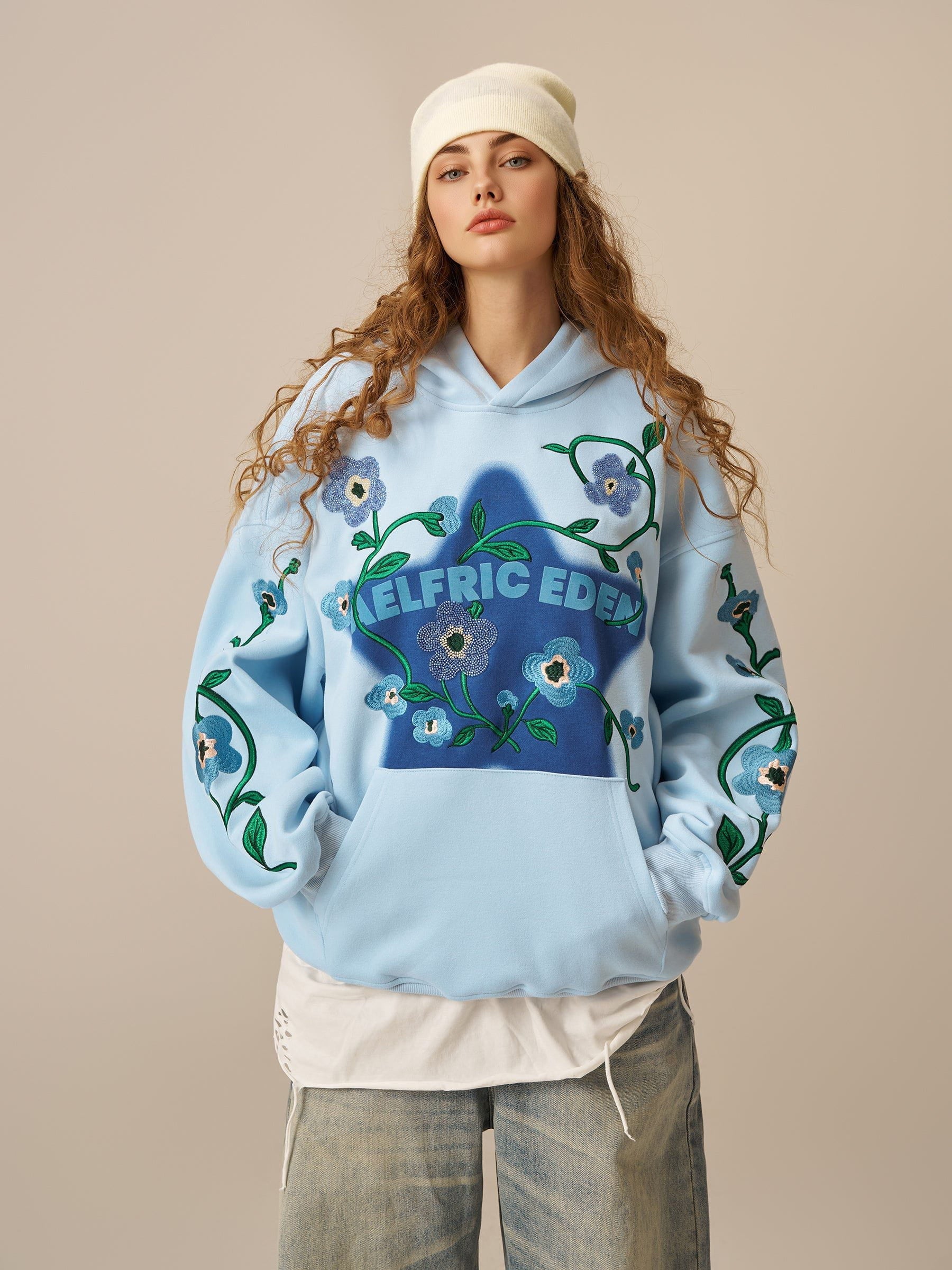 Star Rhinestone Floral Hoodie