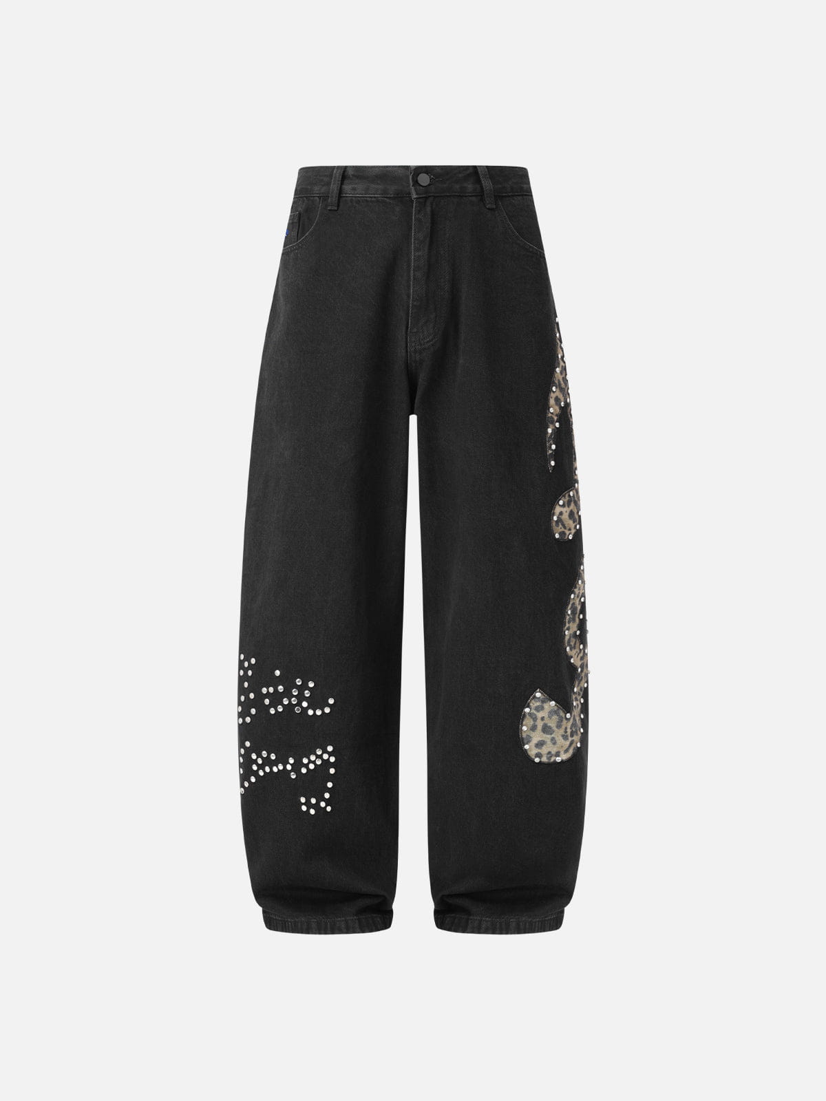 Leopard Rhinestone Baggy Jeans