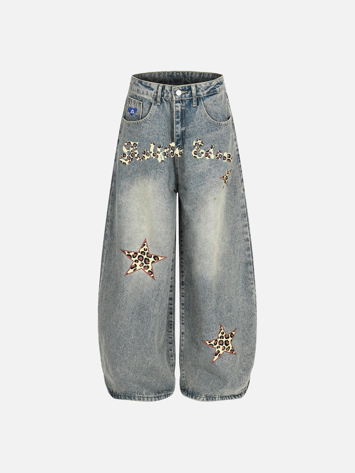 Leopard Star Panel Baggy Jeans