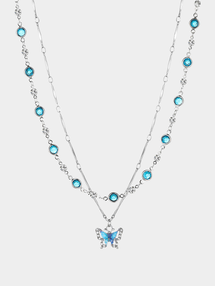 Butterfly Dreams Silver-Tone Necklace with Pearls and Crystals Adjustable Chain