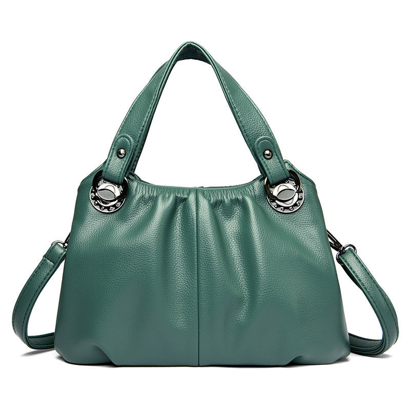 Crinkled Leather Tote Bag with Triple-Strap Versatile Commuter Organizer