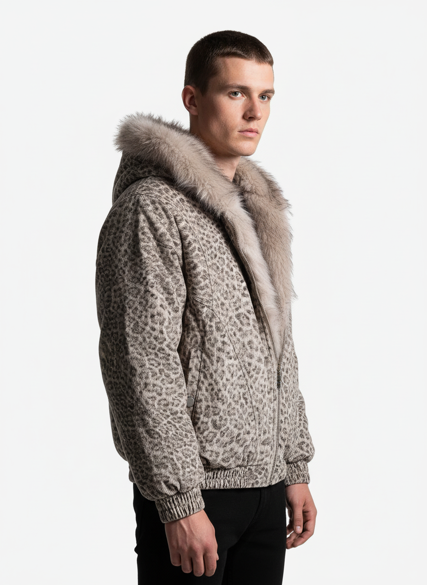 Cotton Cheetah Print Mink Fur Hooded Jacket