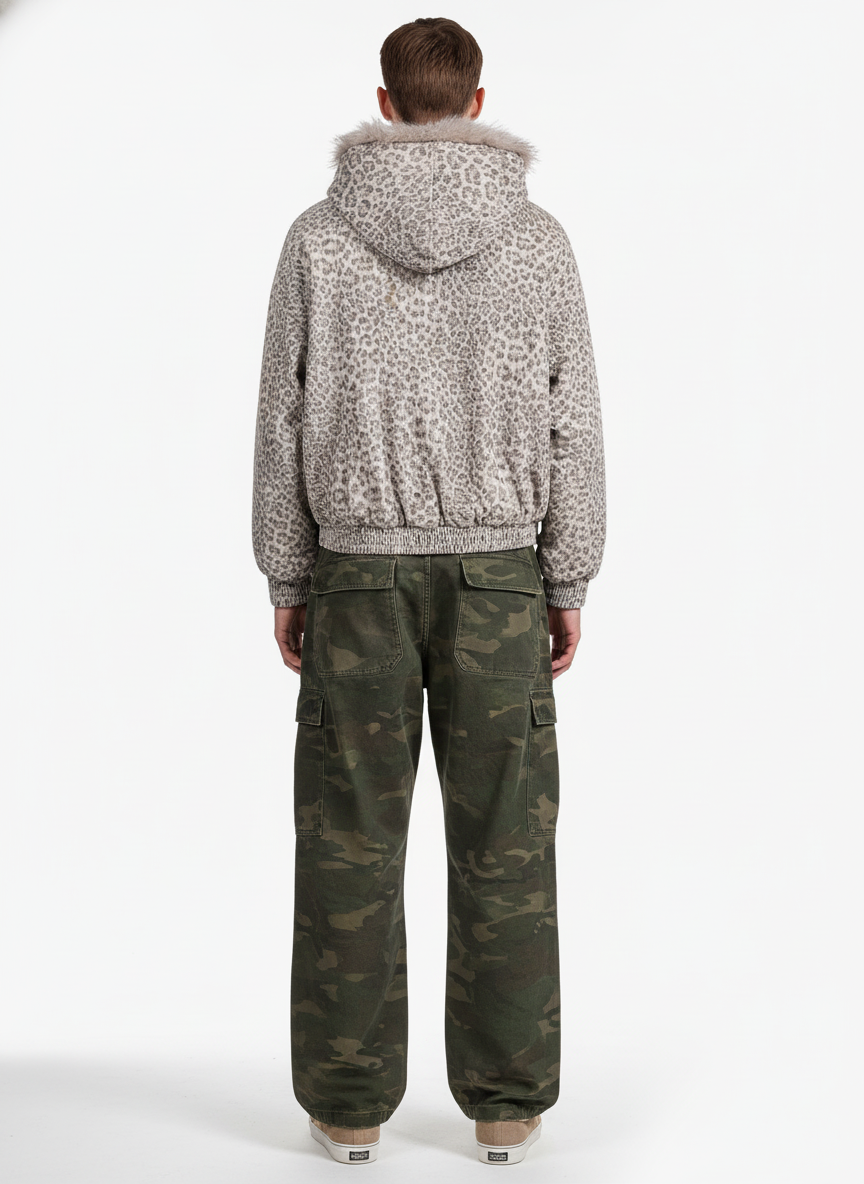 Cotton Cheetah Print Mink Fur Hooded Jacket