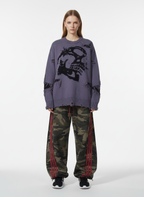 Hip-Hop Dark Skull Frayed-Edge Knit Sweater