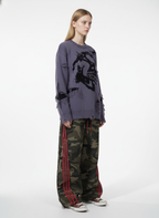 Hip-Hop Dark Skull Frayed-Edge Knit Sweater