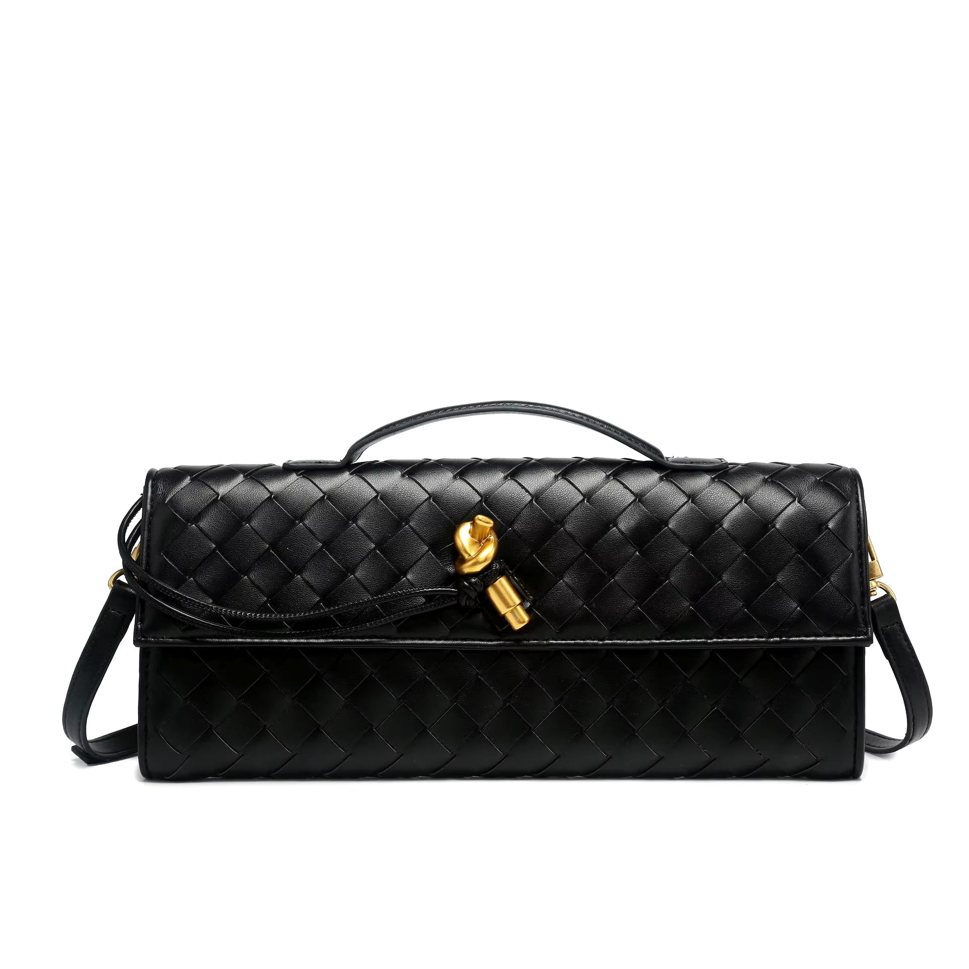 Andeamo Woven Leather Clutch Bag with Removable Shoulder Strap