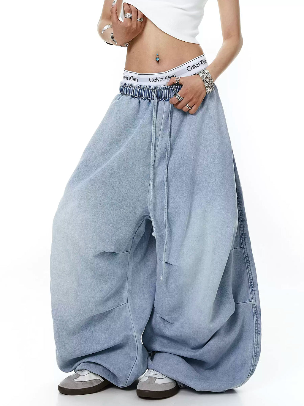 Unisex Amerikan Tarzı Yıpranmış Yıkamalı Bol Kesim Geniş Paça Kot Pantolon